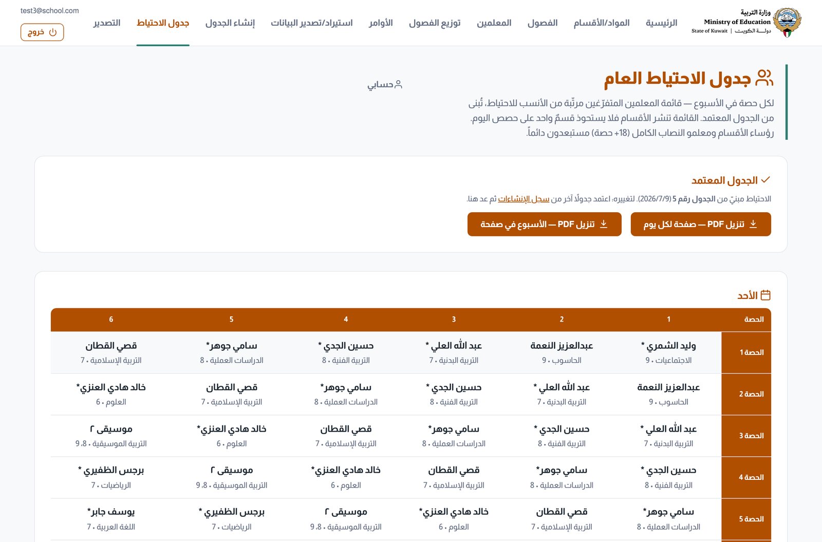 جدول الاحتياط العام